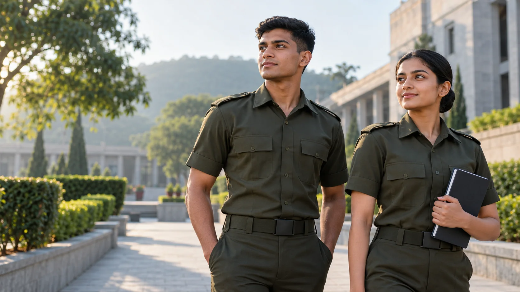 Illustrative image of young adult Indian NDA aspirants in plain cadet training uniforms